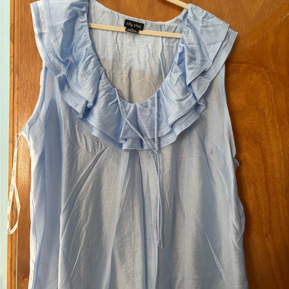 City Chic Sky Blue Ruffle Blouse